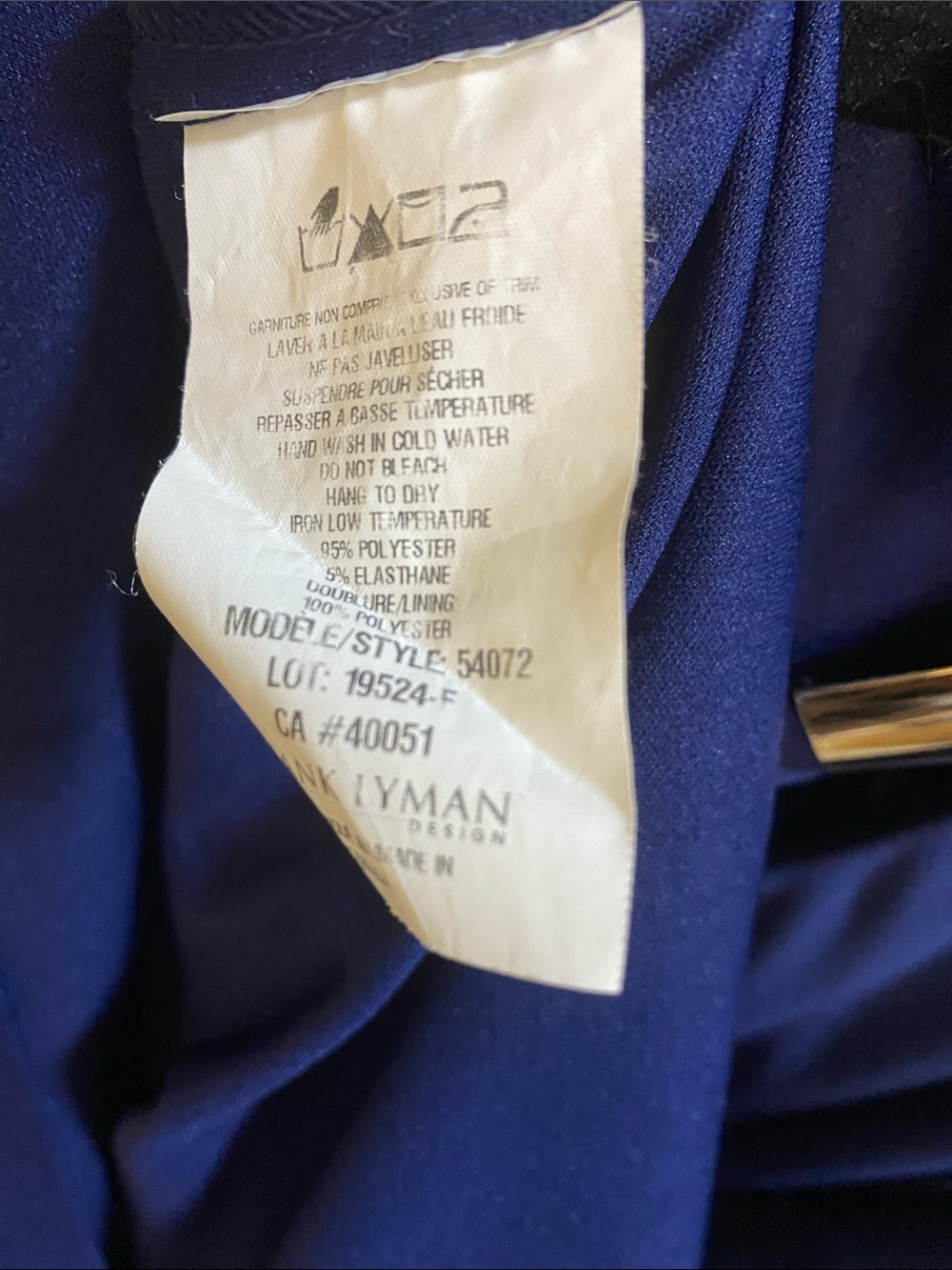 Frank Lyman Size 20 Royal Blue Draped Dress Gold Accent 3/4 Sleeve - Picture 7 of 7